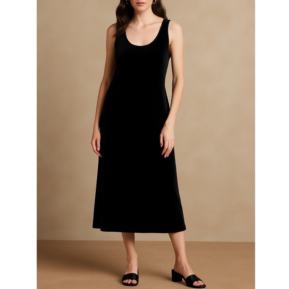 K.C. Spencer Black Velvet Tank Midi Dress Scoop Neck Minimalist 90s Classic 8P